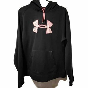 Under Armour Hoodie‎ Semi-Fitted Sweatshirt Womens Size XL Black Pink Camo Logo